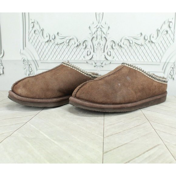 LL bean Brown Leather Wicked Good Shearling Lined Clog Slippers Size 9 M - Picture 2 of 9